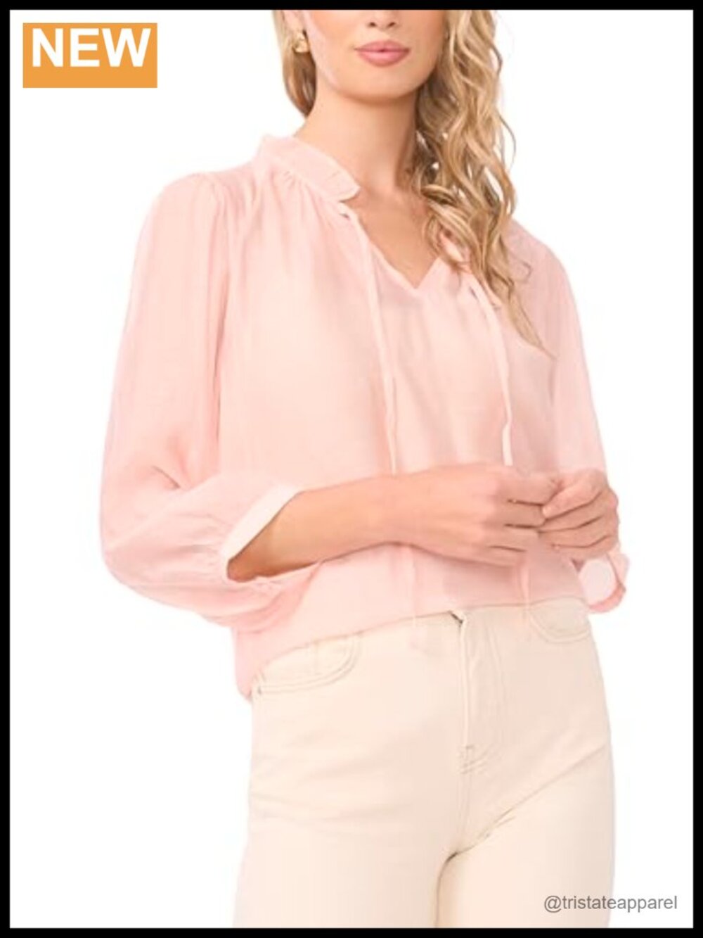 Vince Camuto Raglan Peasant Split Tie Neck Blouse 100% Polyester Women's Top